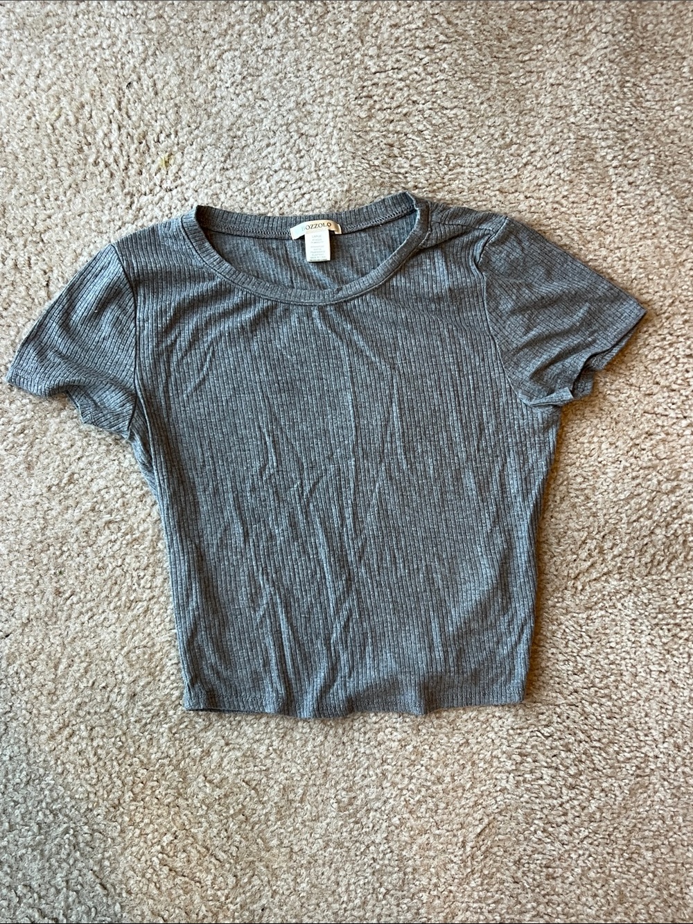 aerie Ribbed Short Sleeve Crop Top - Gray